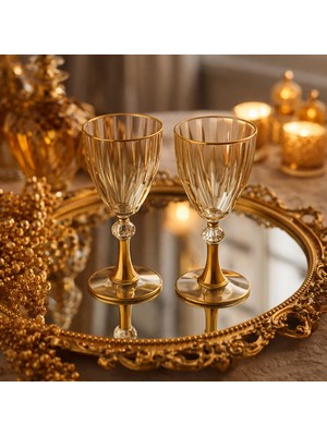 Hubart Aurelia Gold Ayaklı Amber Cam Bardak Seti 6’lı – Şık Sunum & Lüks Sofra