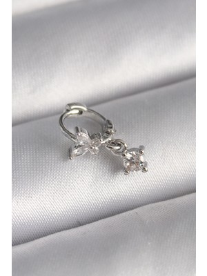 MiraLive 316L Çelik Gümüş Renk Zirkon Taşlı Kelebek Model Sallantı Detay Tragus Piercing - TJ-PR1299