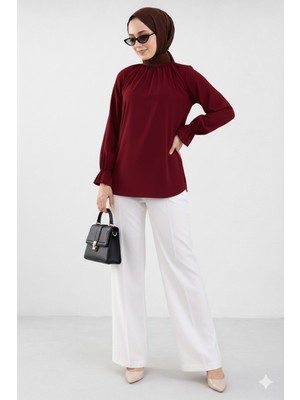 Cng Moda Poplin Kolu Fırfırlı Tesettür Gömlek