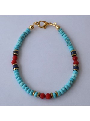 Ada Turkuaz Taşı, Lapis Lazuli ve Mercan Bileklik