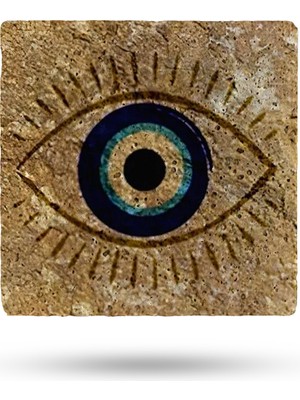 Begoloni Doğal Taş Nihale 20X20CM Nazar Boncuğu Baskılı Göz Çaydanlık Altlığı-Tencere Tava Altlığı