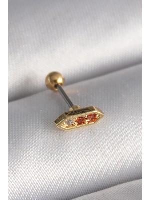 MiraLive 316L Çelik Gold Renk Turuncu Zirkon Taşlı Tragus Piercing - TJ-PR1284