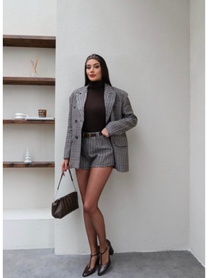 Esra Helvacı Kazayağı Desen Ceketli Takım