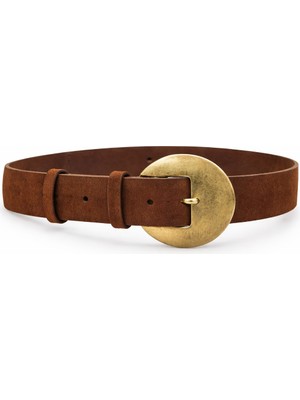 DAYMA Kadın Süet Kemer – Oval Antik Tokalı – 4,5 cm Genişlik