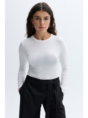 Modal Karışımlı Bisiklet Yaka Uzun Kollu T-Shırt