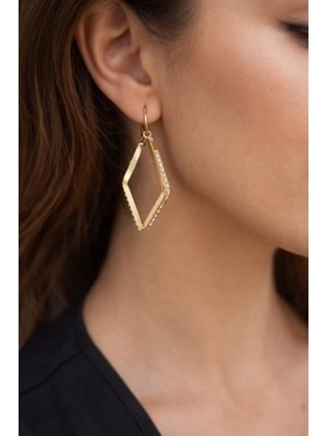 316L Çelik Taşlı Küpe – Kararmaz Gold Renk Geometrik Sallantılı Küpe