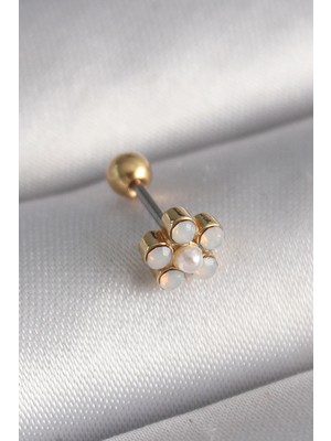 MiraLive 316L Çelik Gold Renk Zirkon Taşlı Çiçek Model Tragus Piercing - TJ-PR1282