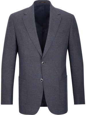 Hatemoğlu Lacivert Comfort Fit Mono Yaka Yünlü Ceket