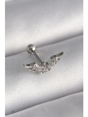 MiraLive 316L Çelik Gümüş Renk Zirkon Taş Detay Kanat Model Tragus Piercing - TJ-PR1291