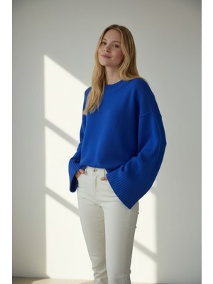 Newco Kadın Triko Kazak Bisiklet Yaka Salaş Kesim