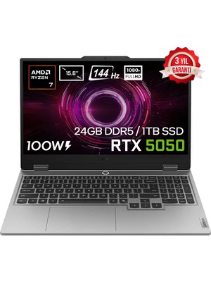Lenovo LOQ 15AHP10 AMD Ryzen 7-250 24GB DDR5 1TB SSD RTX5050 8GB 100W 15.6 inç Full HD 144Hz IPS FreeDos Gaming Laptop (83JG006ATR)