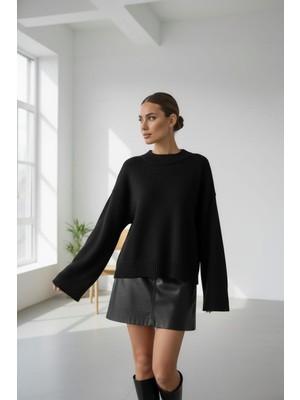 Newco Kadın Triko Kazak Bisiklet Yaka Salaş Kesim