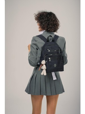 Ççs 17953-1 Siyah Çok Bölmeli Su Geçirmez Kumaş Kadın Sırt Çantası - Ayıcık Hediyeli