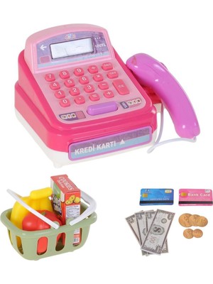 Hak-İş Oyuncak Hesap Makineli Oyuncak Yazar Kasa Seti – Barkod Okuyuculu, Meyve Sepetli / Pembe