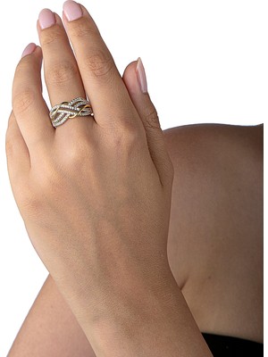 925 Ayar Gümüş Çift Renk Örgü Motifli Taşlı Yüzük