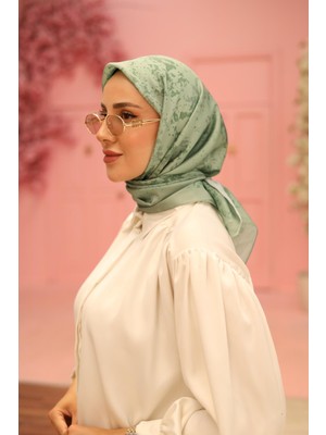 Silk Home Kadın Çağla Yeşil  Geometrik Desen Parlak Shiny Eşarp 75007-40