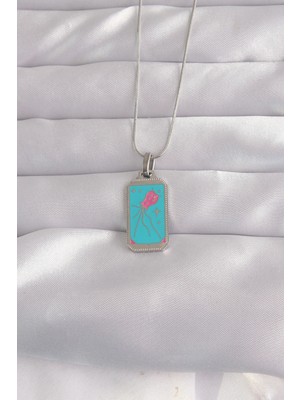 MiraLive 316L Çelik Gümüş Renk Mavi Mineli Tarot Kolye - TJ-BKO9046