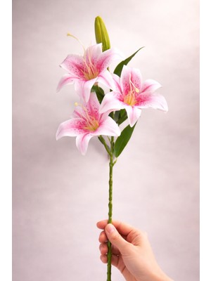 Alshop Premium Kalite Yapay 3 Çiçekli Tohumlu Islak Dokulu Zambak Lilyum Demeti