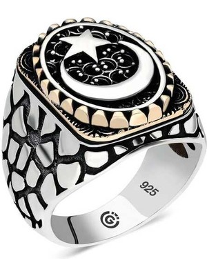 Gümüş Ay Yıldız Oval Erkek Yüzük