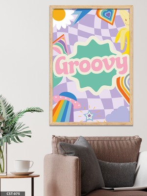 Evine Moda Groovy Yazılı Retro Renkli Tek Parça Ahşap Çerçeveli Tablo