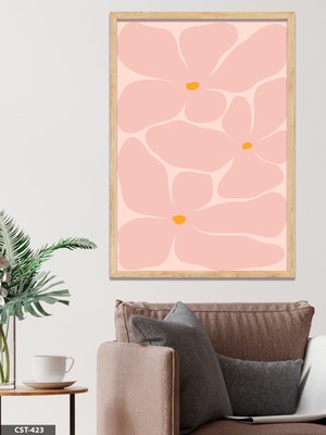 Evine Moda Pembe Çiçek Tek Parça Ahşap Çerçeveli Tablo