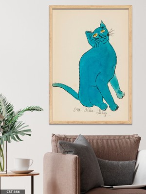 Evine Moda Mavi Kedi Tek Parça Ahşap Çerçeveli Tablo