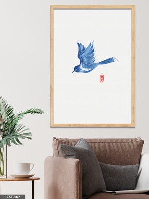 Evine Moda Mavi Kuş Tek Parça Ahşap Çerçeveli Tablo