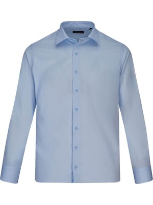 Hatemoğlu Mavi Klasik Fit Slim Yaka Pamuklu Uzun Kollu Klasik Gömlek
