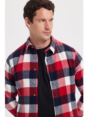 Tudors Erkek Slim Fit Dar Kesim Kareli Kışlık Oduncu Gömlek