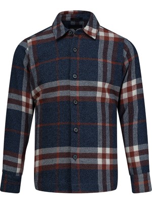 Hatemoğlu Lacivert Regular Fit Shacket Uzun Kollu Pamuklu Kareli Gömlek