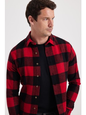 Tudors Erkek Slim Fit Dar Kesim Kareli Kışlık Oduncu Gömlek