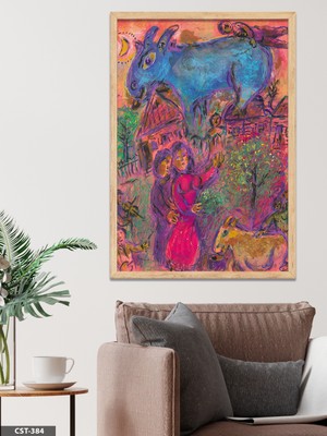 Evine Moda Mavi Inek Tek Parça Ahşap Çerçeveli Tablo