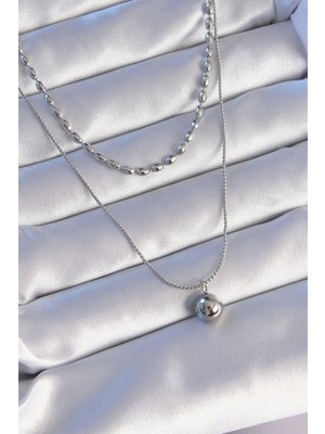 MiraLive 316L Çelik Çift Zincirli Gümüş Renk Topçuk Model Kolye - TJ-BKO8881