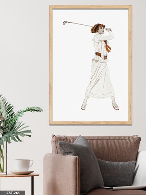 Evine Moda Golfçü Kadın Tek Parça Ahşap Çerçeveli Tablo