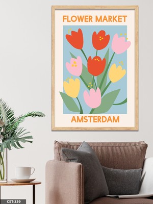 Evine Moda Flower Market Amsterdam Tek Parça Ahşap Çerçeveli Tablo