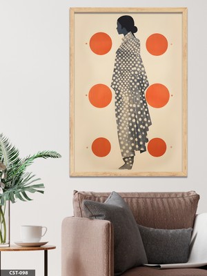 Evine Moda Nokta Desenli Minimalist Illüstrasyon Tek Parça Ahşap Çerçeveli Tablo