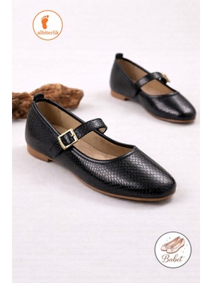 Albishoes Kadın Yılan Deri Model Tokalı Babet Günlük Ofis Ayakkabısı Şık Anatomik Taban Kadın Babet