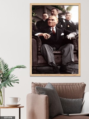 Evine Moda Mustafa Kemal Atatürk Tek Parça Ahşap Çerçeveli Tablo