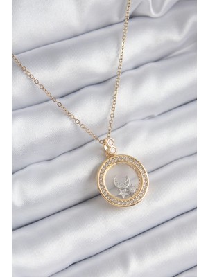 MiraLive 316L Çelik Gold Renk Zirkon Taş Detay Ay Yıldız Fanus Model Kadın Kolye - TJ-BKO8194
