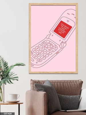 Evine Moda Pembe Telefon Tek Parça Ahşap Çerçeveli Tablo