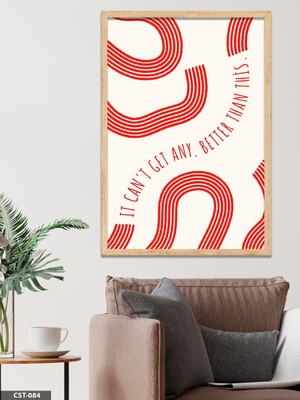 Evine Moda Kırmızı Dalgalı Desenli Tipografik Tek Parça Ahşap Çerçeveli Tablo