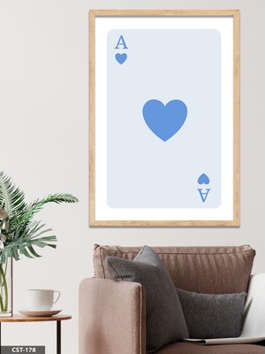 Evine Moda Maça Ası - Açık Mavi Tek Parça Ahşap Çerçeveli Tablo