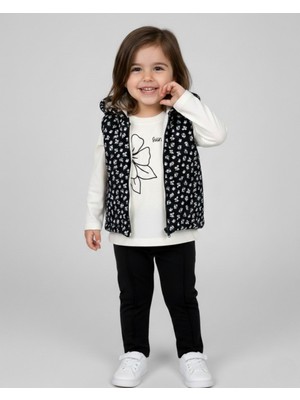 Ege Bebek Kız Çocuk 2-3-4-5-6 Yaş Şişme Yelekli, Mevsimlik Sweatshirt ve Pantalonlu 3'lü Şık Kombin