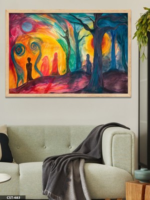 Evine Moda Renkli Orman Tek Parça Ahşap Çerçeveli Tablo