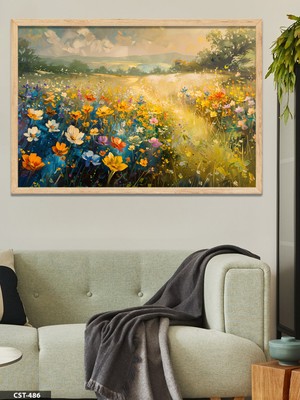 Evine Moda Çiçek Tarlası Tek Parça Ahşap Çerçeveli Tablo