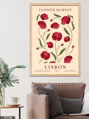 Evine Moda Flower Market Lisbon Tek Parça Ahşap Çerçeveli Tablo
