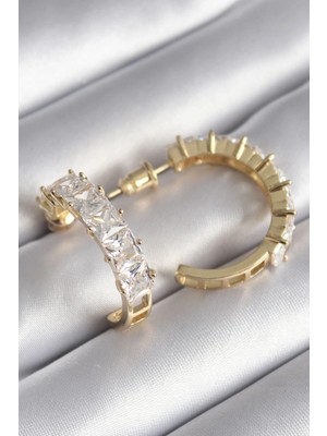 MiraLive Pirinç Gold Renk Zirkon Taşlı Halka Model Kadın Küpe - TJ-BKP8609