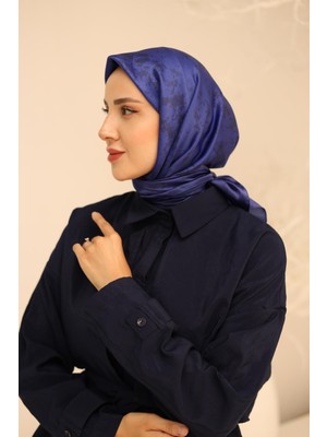 Silk Home Kadın Sax Mavi Geometrik Desen Parlak Shiny Eşarp 75007-06