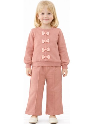 Zepkids Bisiklet Yaka Fiyonk Detaylı Gül Kurusu Renk Kız Çocuk Eşofman Takım