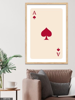 Evine Moda Kupa Ası - Açık Kırmızı Tek Parça Ahşap Çerçeveli Tablo